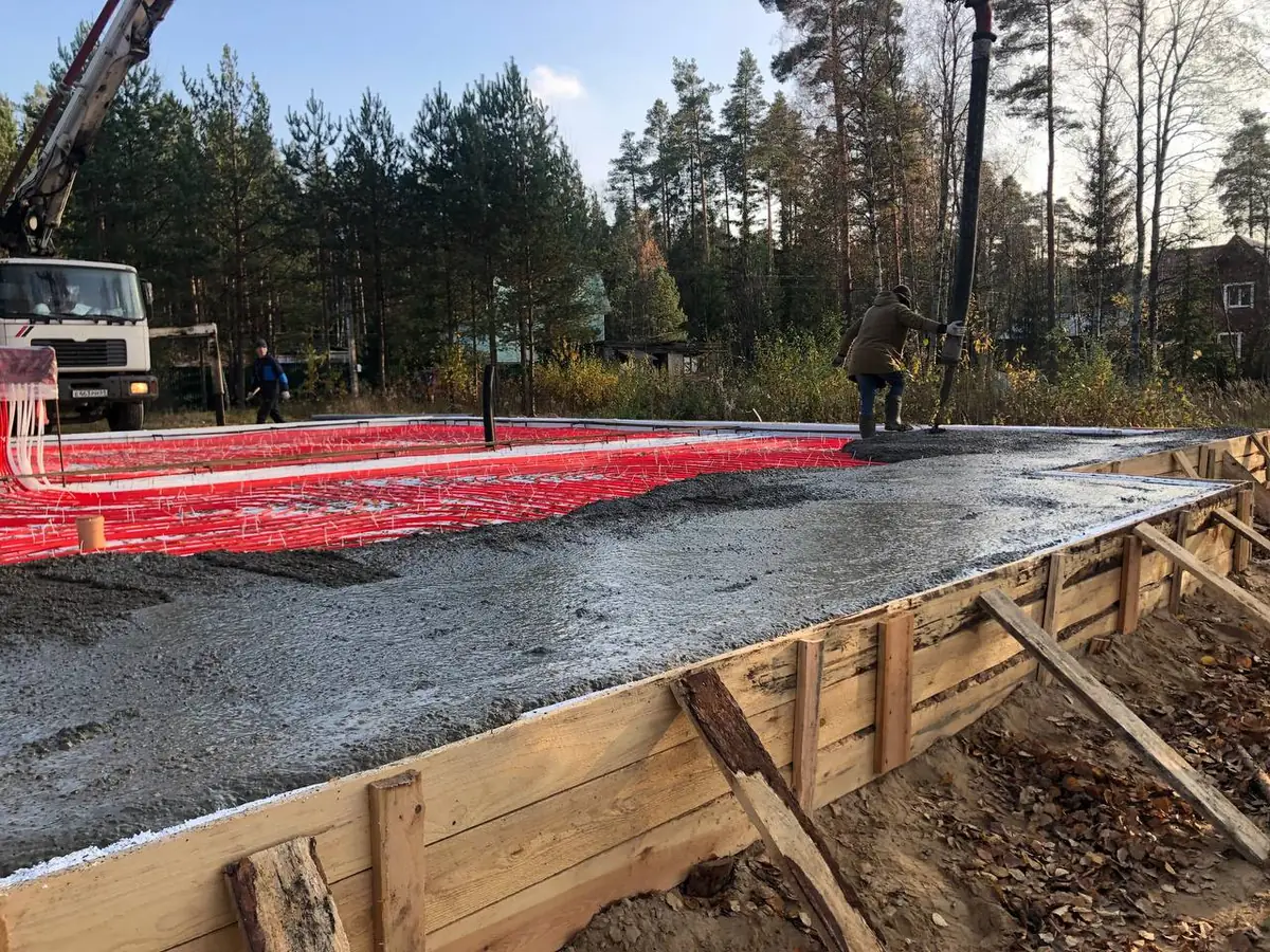 Заливка плиты по системе тёплого пола